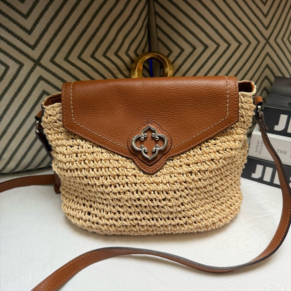 Brighton Tan and Brown Raffia Woven Crossbody Bag